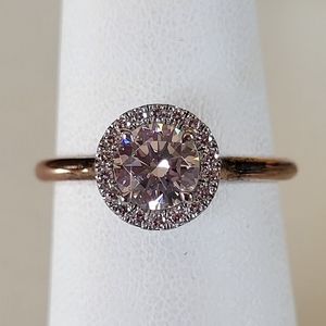 Naledi Sterling Silver Round CZ Halo Ring 2 Tone. Size 6.5. Rose Gold Plated.